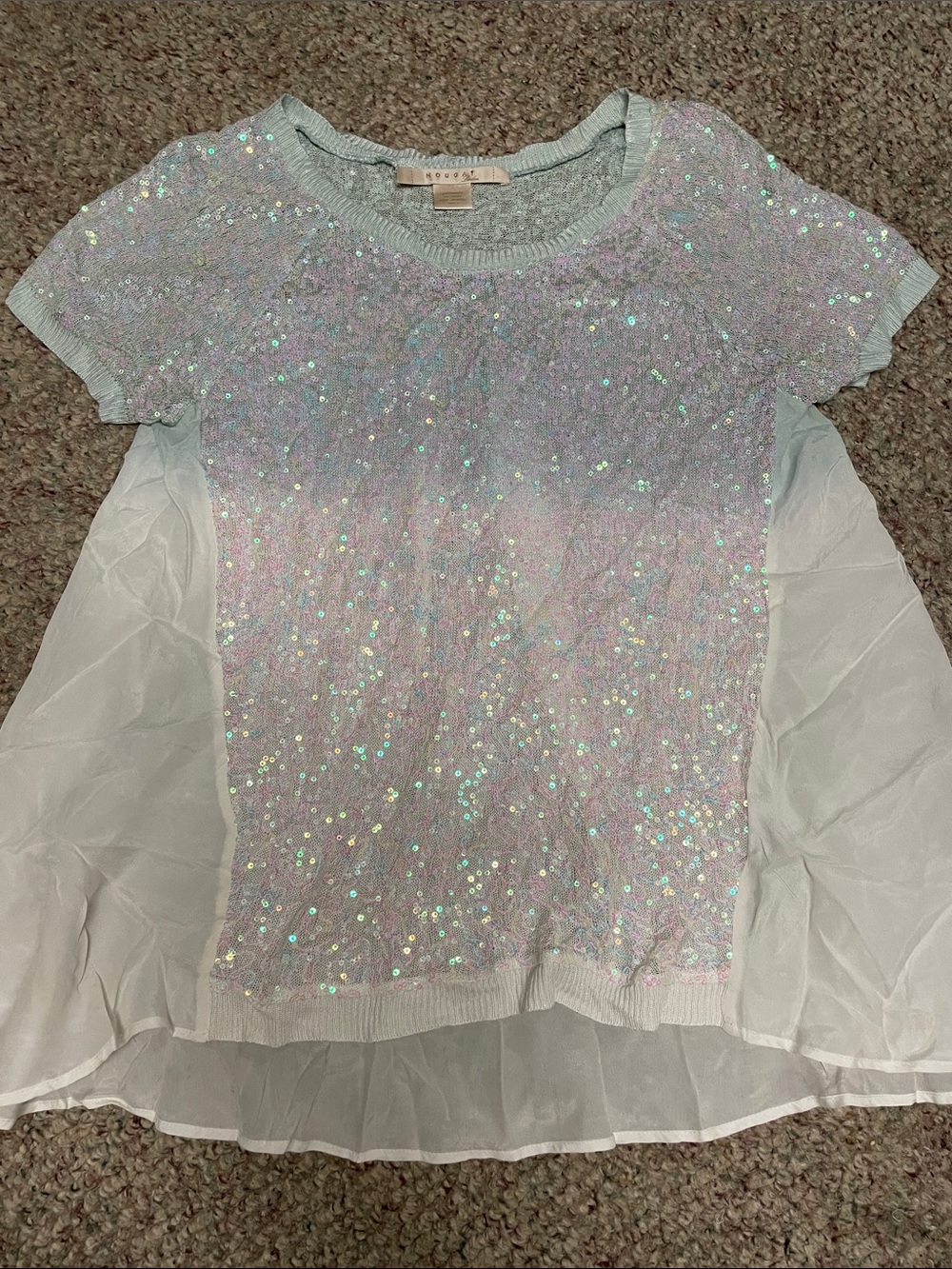 Nougat Sequin silk ombré green to cream Top -Iridescent sequin accent